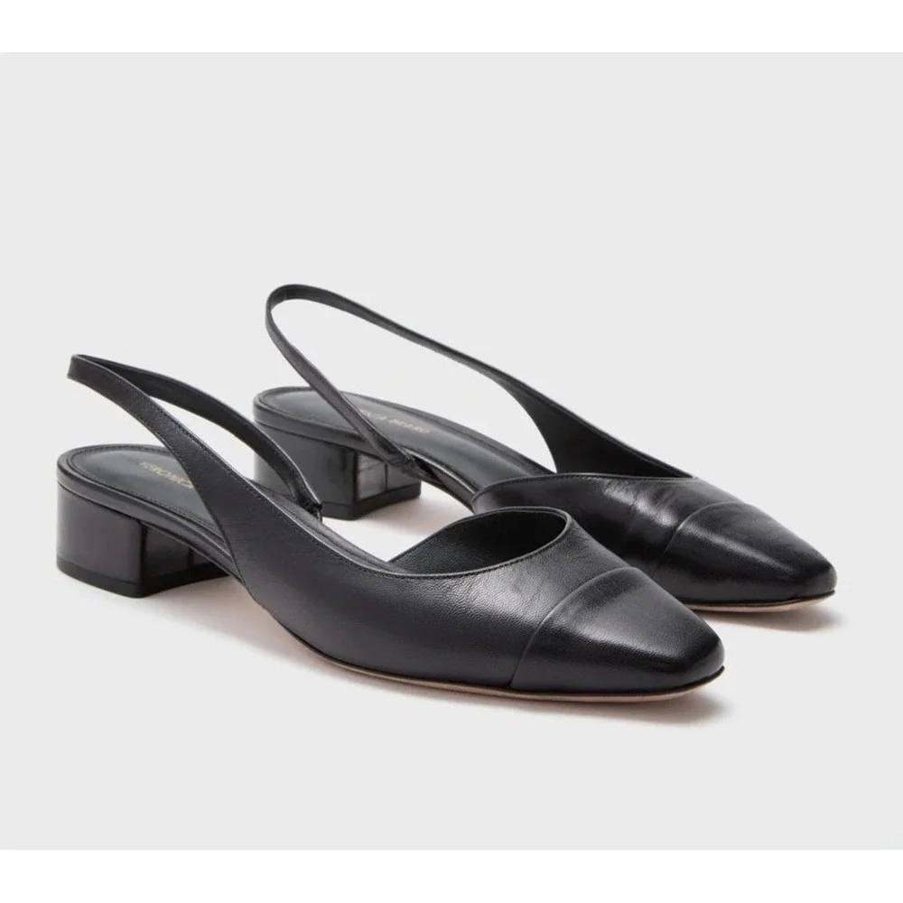 Veronica Beard Cecile Black Leather Slingback Pumps Low Block Heel  6.5 Med New